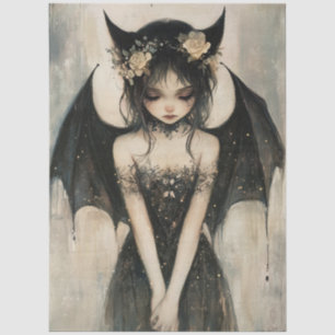 Gothic Dark Fairy with Floral Crown Decoupage Tissue Paper