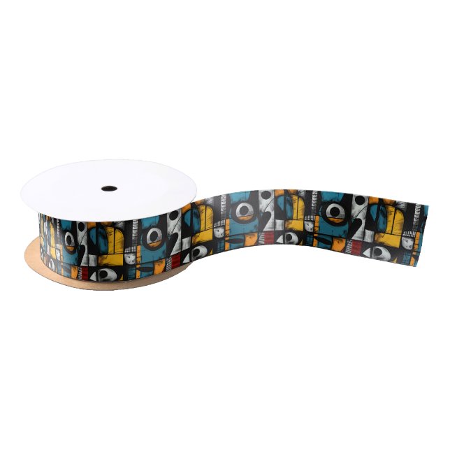 Gothic Dark Feeling Black, Red and Yellow Abstract Satin Ribbon (Spool)