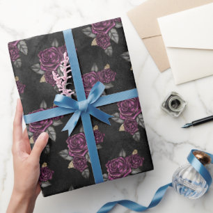 Gothic Dark Floral Black Watercolor Wrapping Paper