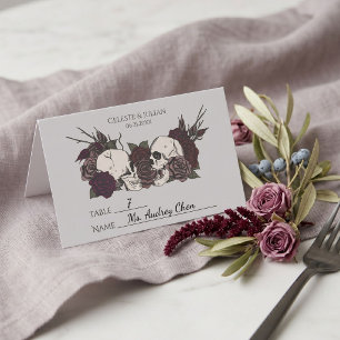 Gothic Dark Floral Light Grey Wedding Place Card