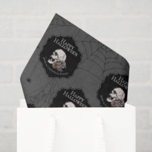 Gothic Dark Grey Floral Skull Halloween Tissue Paper