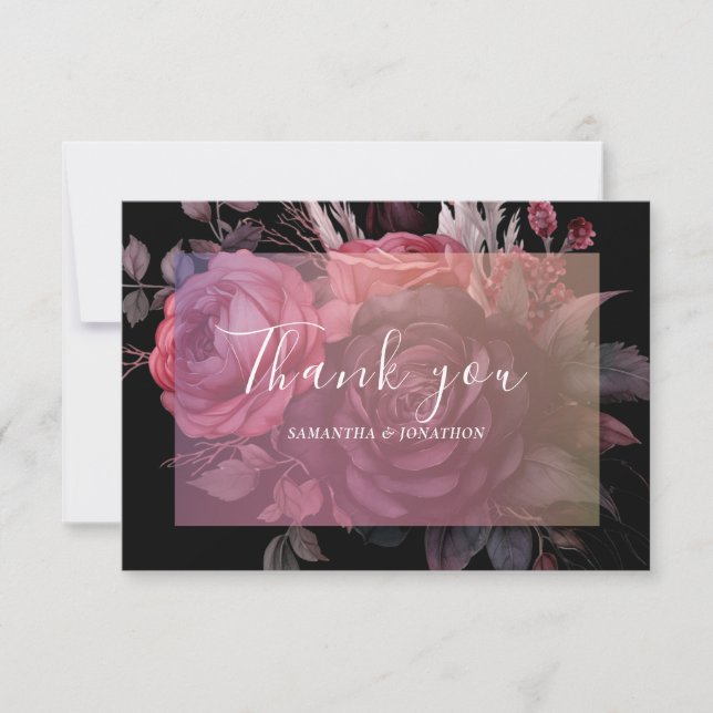 Gothic Dark Moody Floral Rose Wedding Thank You Card (Front)