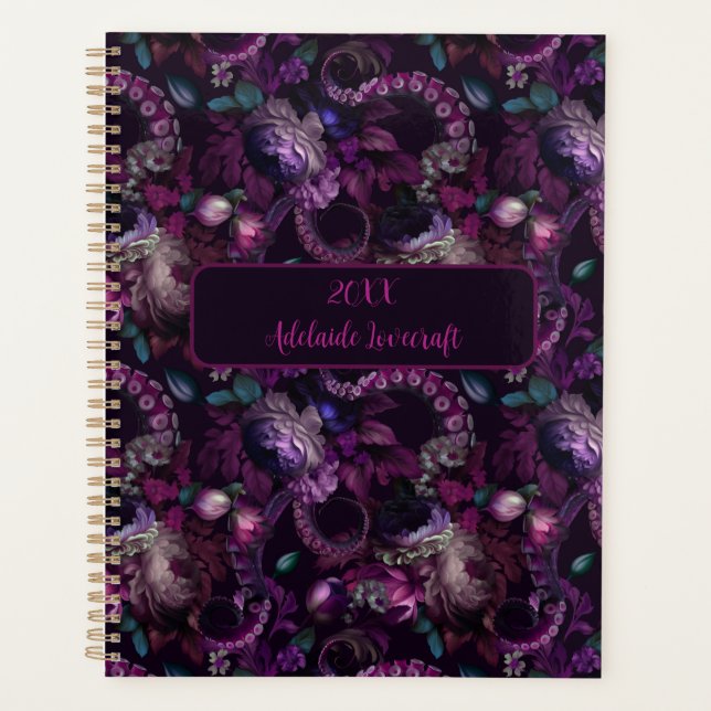 Gothic Dark Pink Tentacle With Flower Personalized Planner (Front)