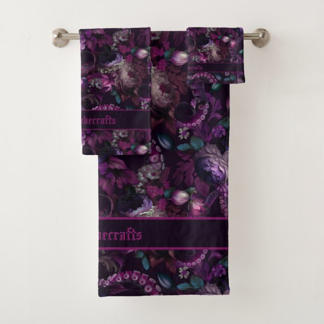 Gothic Dark Pink Tentacle With Flowers Bath Towel (Insitu)
