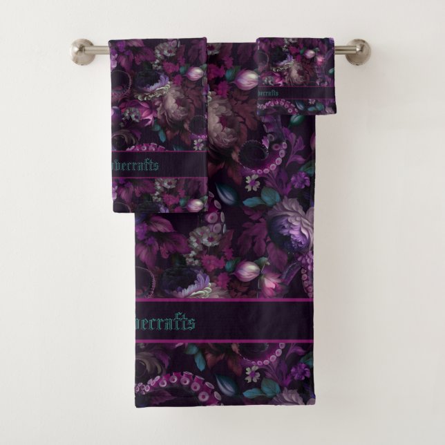 Gothic Dark Pink Tentacle With Flowers Bath Towel Set (Insitu)