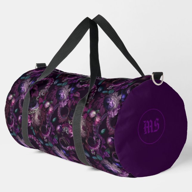 Gothic Dark Pink Tentacle With Flowers Duffle Bag (Left Corner)