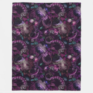 Gothic Dark Pink Tentacle With Flowers Fleece Blanket