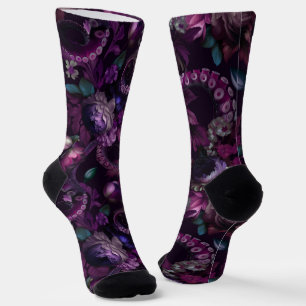 Gothic Dark Pink Tentacle With Flowers Socks