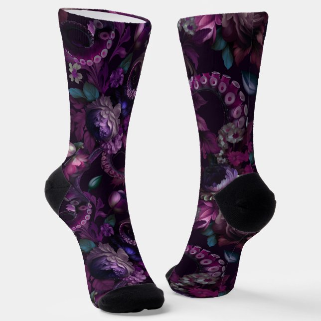 Gothic Dark Pink Tentacle With Flowers Socks (Angled)