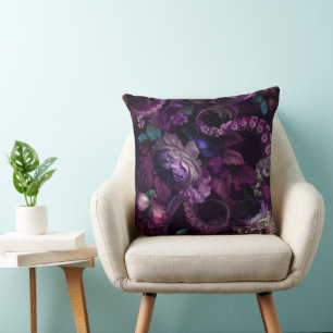Gothic Dark Pink Tentacle With Flowers Throw Pillow