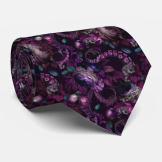 Gothic Dark Pink Tentacle With Flowers Tie