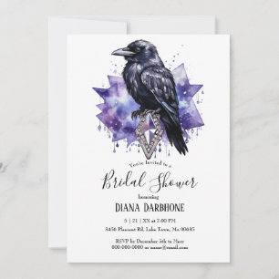 Gothic Dark Purple Raven & Diamond Bridal Shower Invitation