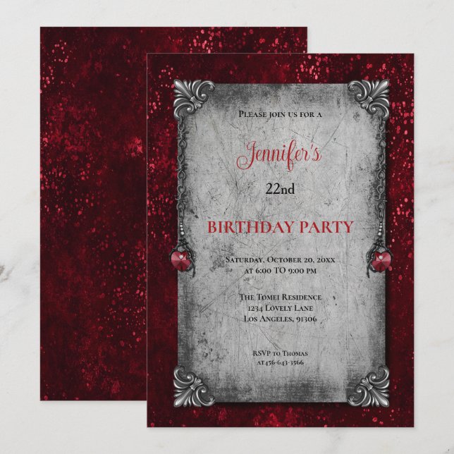 Gothic Dark Red Birthday invitation (Front/Back)