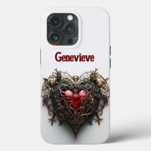 Gothic Dark Red Heart Vintage Filigree iPhone 13 Pro Case