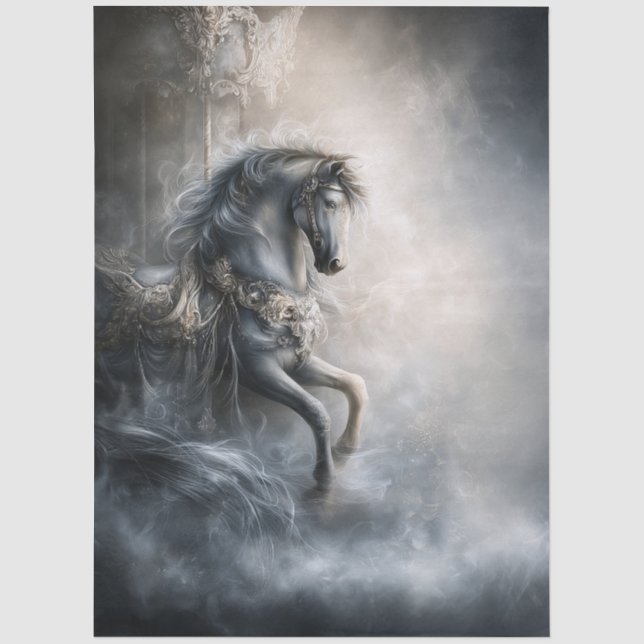 Gothic, Dark Romance Carousel Horse for Decoupage Tissue Paper (Front)