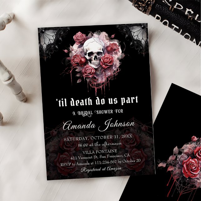 Gothic Dark Rose Skull Halloween Bridal Shower  Invitation (Creator Uploaded)