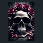 Gothic Dark Rose & Skull Poster<br><div class="desc">A dark and gothic painting of a human skull surrounded by pale gothic roses and petals, featuring a creepy desaturated gothic atmosphere and otherworldly atmosphere, this gothic poster is perfect for lovers of dark gothic skulls and dark romantic gothic flowers and roses.</div>