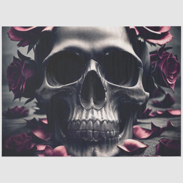 Gothic Dark Rose & Skull Tissue Paper (Front)
