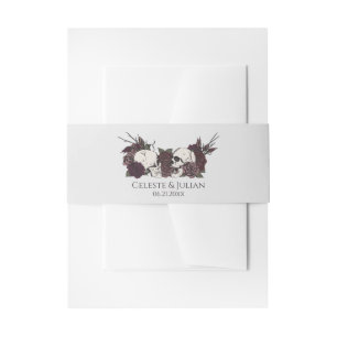Gothic Dark Skull & Rose Light Gray Wedding Invitation Belly Band