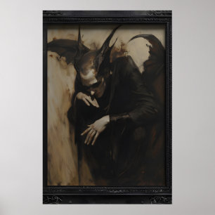 Gothic Dark Winged Fantasy Creature Oil Painting Poster