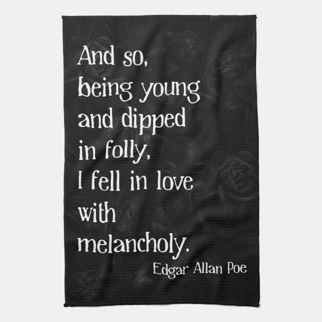 Gothic Dead Rose and Poe Quote Kitchen Towel (Vertical)