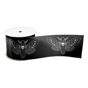 Gothic Death Head Hawk Moth Black and White Satin Ribbon