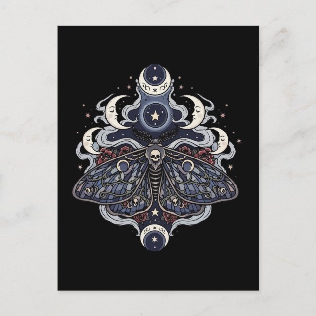 Gothic Death Moth and Moon Phases Postcard (Front)