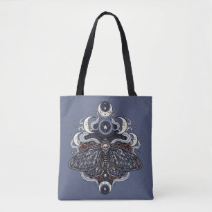 Gothic Death Moth and Moon Phases Tote Bag