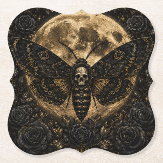 Gothic Death Moth Wedding - Dark Romance Paper Coaster