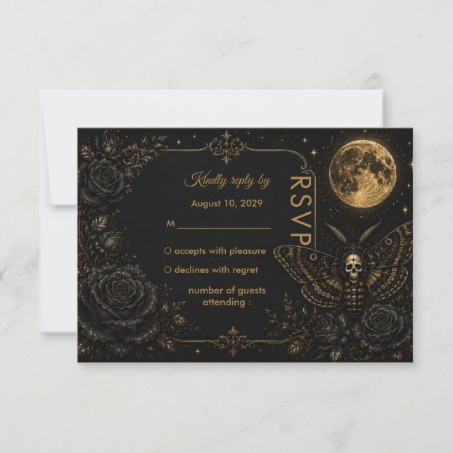Gothic Death Moth Wedding Dark Romance  RSVP Card (Front)