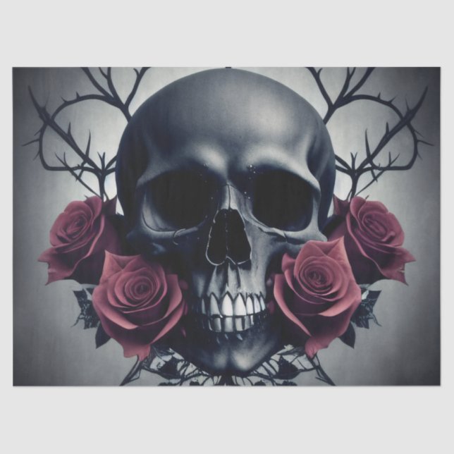 Gothic Death Skull and Roses Floral Sigil Tissue Paper (Front)