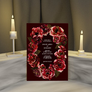 Gothic Decaying Roses on Dark Crimson - Wedding Invitation