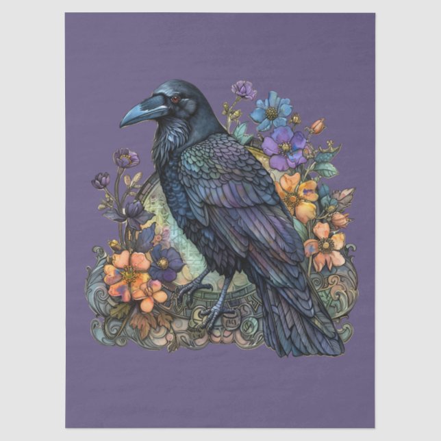 Gothic Decoupage Raven Florals Colourful Tissue Paper (Front)
