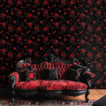 Gothic  Deep Red Roses on Black Background