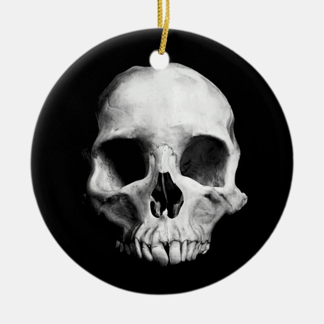 Gothic deformed skull ceramic ornament (Front)