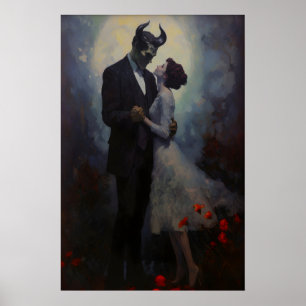 Gothic Demon and Woman Dancing in Moonlight, Dark Poster
