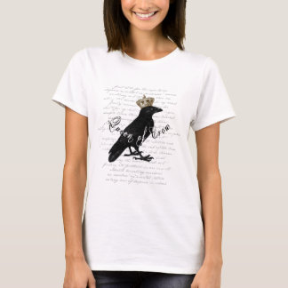 Gothic Design "Queen of Crow" Typography Collage T-Shirt