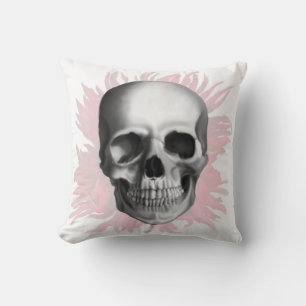Gothic design red and white with realistic skull throw pillow