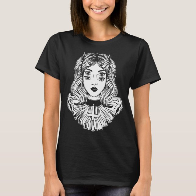 Gothic Devil Girl Satanic Goth Occult Occultism Ha T-Shirt (Front)