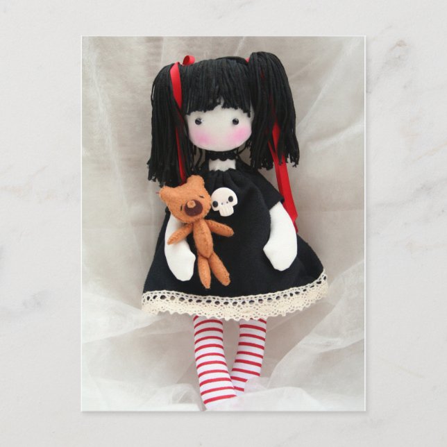 Gothic Doll with Teddy Bear Customizable Postcard (Front)