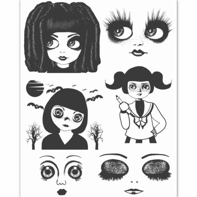 Gothic dolls faces original Big eye Girls art (Front)