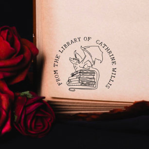 Gothic Dragon Custom Book From The Library Of Self-inking Stamp