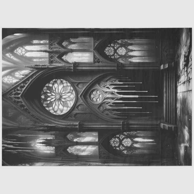 Gothic Drip: Black & White Cathedral Decoupage Tissue Paper (Front)