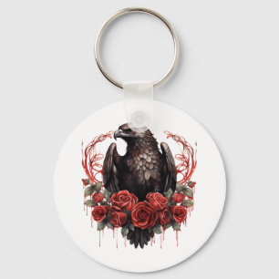Gothic Eagle Wild Forest Animals Red Roses Keychain