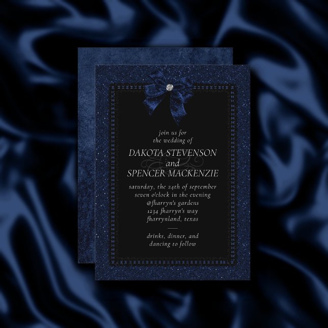 Gothic Elegance | Cobalt Blue Bow Wedding Invitation (Creator Uploaded)