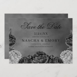 Gothic Elegance Grey Monochrome Rose Save The Date