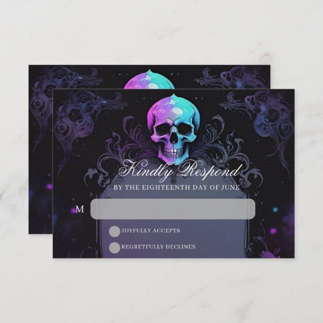 Gothic Elegance Purple Boho Skull Floral Wedding RSVP Card (Front/Back)