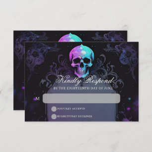 Gothic Elegance Purple Boho Skull Floral Wedding RSVP Card