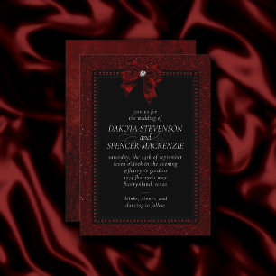 Gothic Elegance   Ruby Red Dark Moody Bow Wedding Invitation