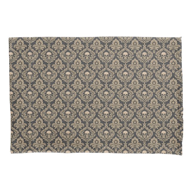 Gothic Elegance Skull Damask Pillowcase (Front)